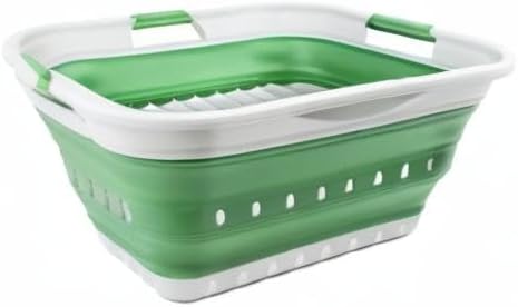 SAMMART 42L (11 gallon) Collapsible Plastic Laundry Basket - Foldable Pop Up Storage Container/Organizer - Portable Washing Tub - Space Saving Hamper/Basket (Grey/Dark Sea Green)