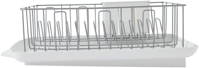 Farberware Classic Large Rust Resistant Full Dishrack with Removable 3 Compartment Flatware Caddy, Andlged Drain Board, 3-Piece, White