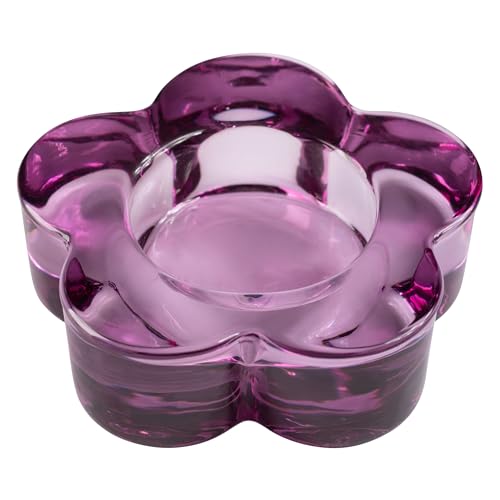 Karma Glass Flower Tealight Holder - Chunky Glass Candle Holder for Home & Party Decor, Wedding Table Centerpiece, Amethyst