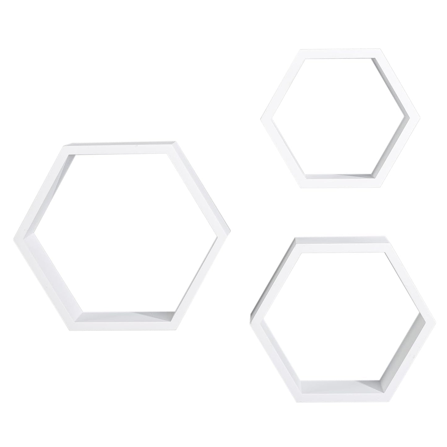 AHDECOR Hexagon Floating Shelves, Set of 3 White Hexagon Wall Shelves | Modern Honeycomb Floating Shelves for Living Room, Bedroom, Office | Hexagonal Wall Organizer Hanging Shelf