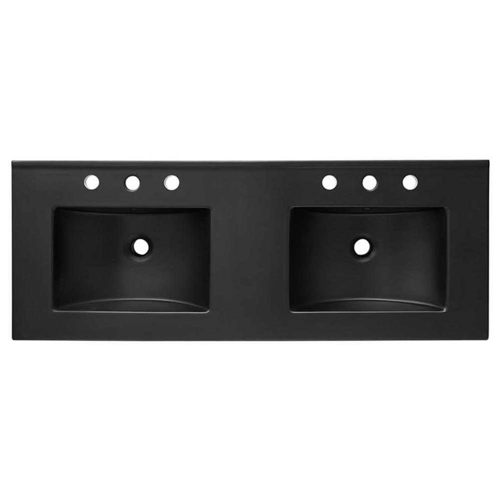 Modway Quantum Modern 48" Double Sink Bathroom Vanity in Black Gold with Ceramic Sink Basin and Storage Drawer