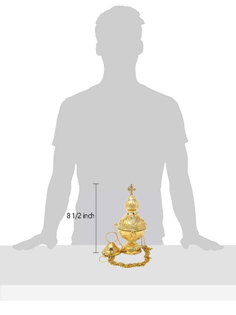 Needzo Brass Hanging Incense Burner with Chain, High Polished Censer, 8 4/5 Inches
