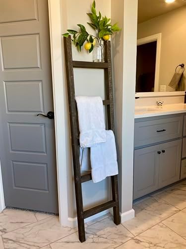 BarnwoodUSA Rustic Farmhouse Decorative Ladder - Our 5 ft Ladder can be Mounted Horizontally or Vertically and is Crafted from Upcycled Wood | No Assembly Required | Brown