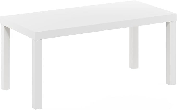 Furinno Classic Coffee Table, Modern Rectangle Coffee Table with 1.8 Inch Thick Tabletop, Side Table for Living Room, Home Office, Plain White