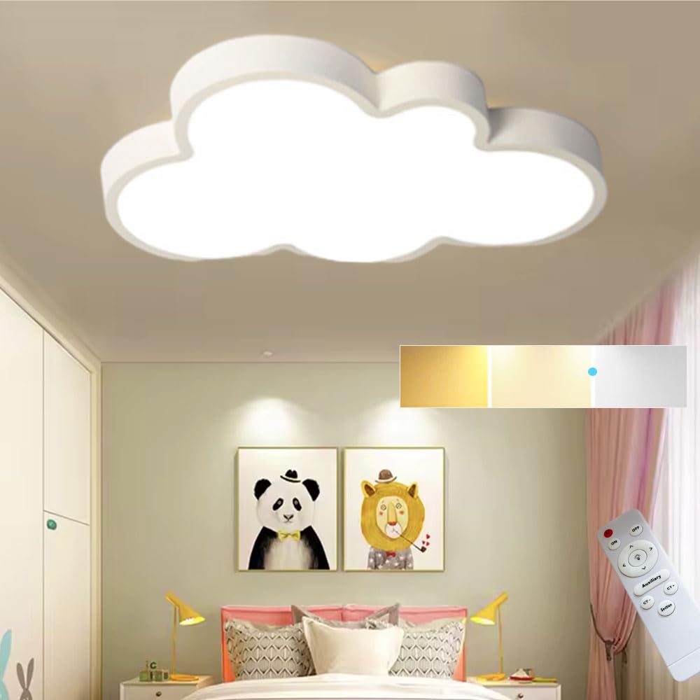 DELIPUSHI Cloud Lights for Ceiling White 26" 54w Close to Ceiling Light Fixtures with Remote Cloud Shaped Led Ceiling Lamp Flush Mount Lighting Fixture for Girls Children's Room/Kindergarten