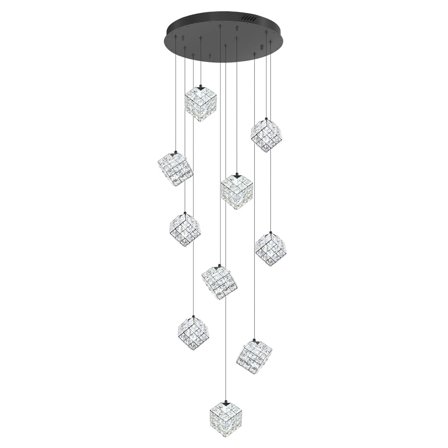 Shial Lighting 10-Lights LED Staircase Chandelier Modern Foyer Chandeliers Large Chandelier for High Ceilings,Crystal Pendant Light for Living Room Stairwell Dining Room Entryway