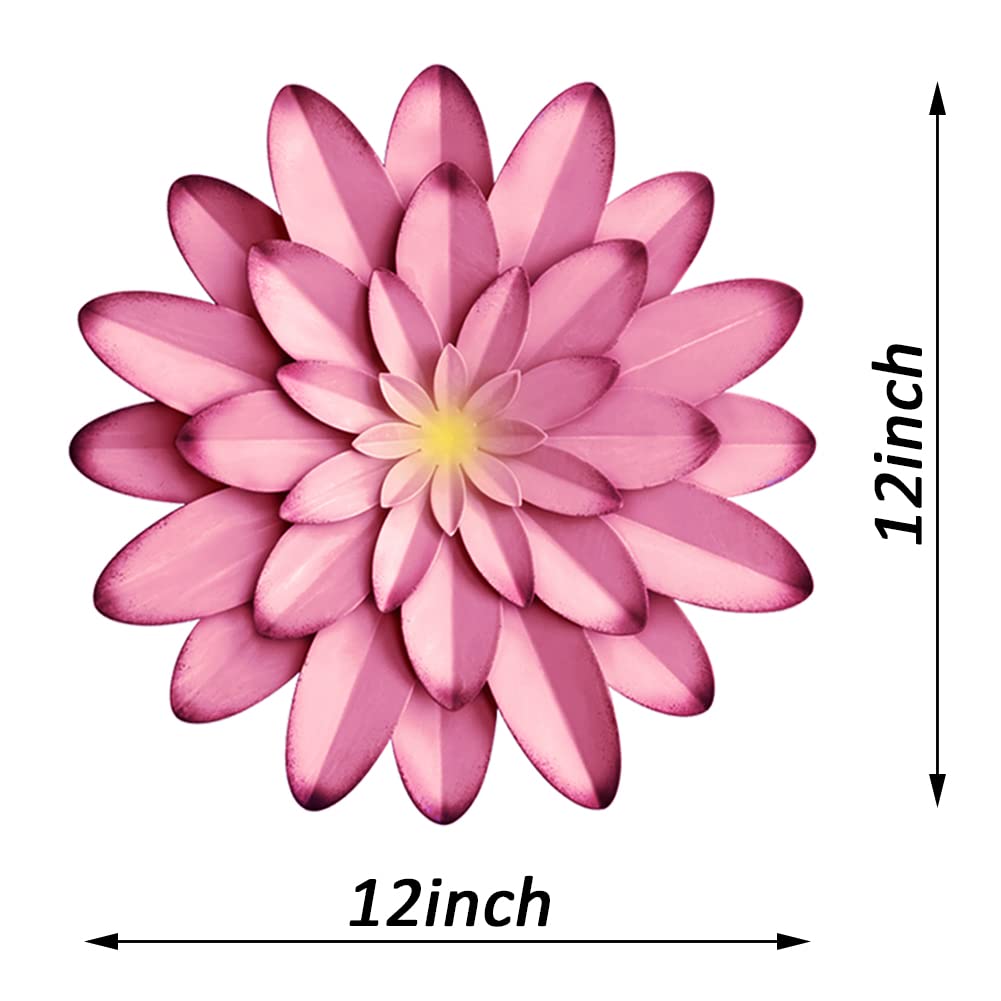 AHYS Metal Flowers Wall Decor Indoor Outdoor Metal Wall Art for Farmhouse Home Living Room Bedroom Bathroom Garden Decor – 12 Inch - Pink