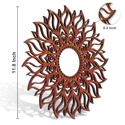 ADDMES 11.8 Inch Sun Wall Art Decor, Wooden Sun Wall Hanging Sculpture, Hollowed-out Mandala Hanging Sign for Indoor Outdoor Home Garden