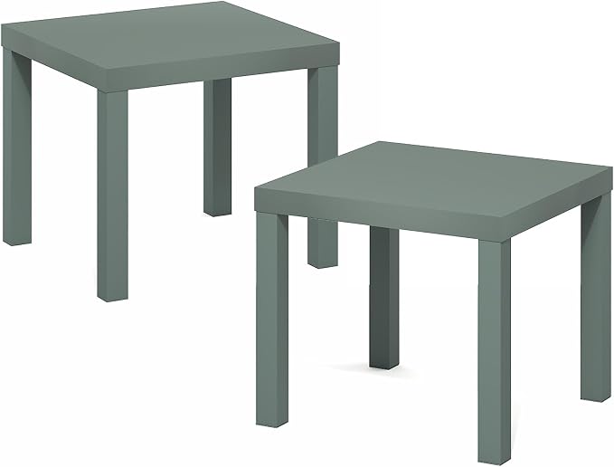 Furinno Classic Toolless Assembly Square Side Table Set of 2, Green End Table with 1.8 Thick Tabletop, Night Stand, Bedside Table, for Living Room, Bedroom, Light Sage