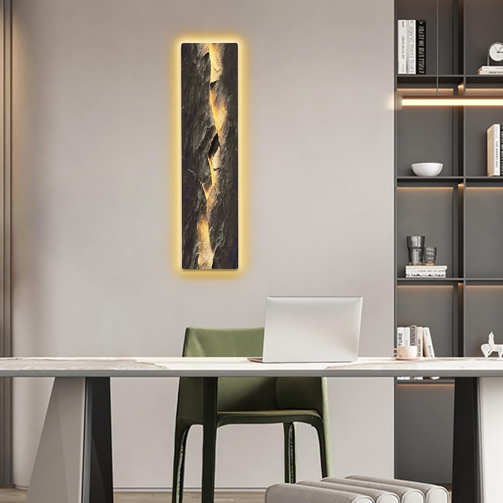 homary LED Wall Art Lighted Abstract Mountain Wall Decor, 49.2" Large Semicircle Modern Canvas Painting with Ambient Lighting for Living Room Bedroom Office