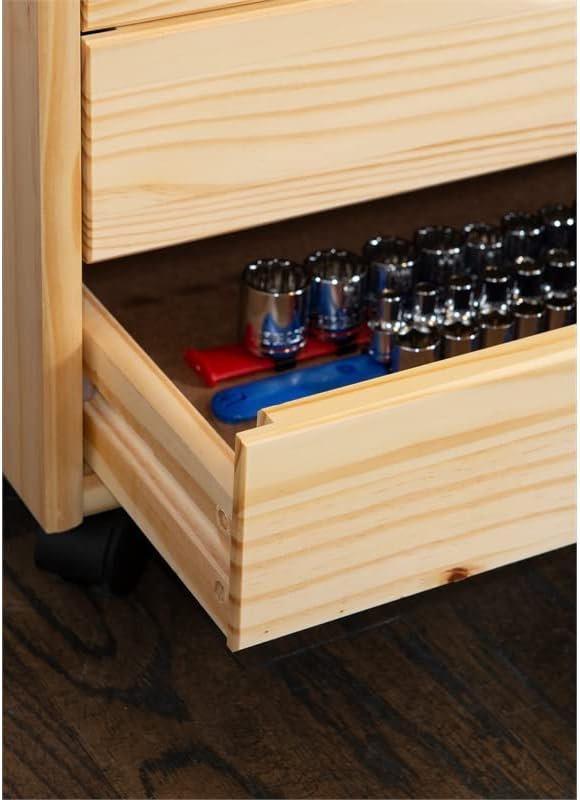 Linon Callie Multipurpose Six Drawer Dresser Wide Wood Rolling File Cabinet Storage Cart in Natural