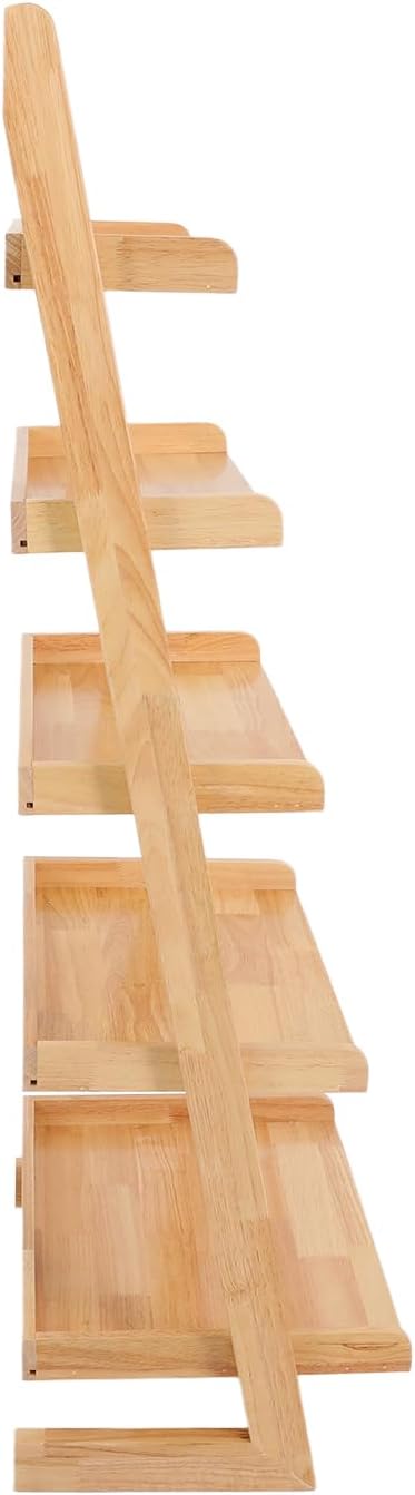 Ladder Bookshelf, 5 Tier Leaning Bookshelf Leaning Ladder Shelf with Stable Structure Rustic Style Ladder Shelves Storage Rack for Living Rooms, Bedrooms, Study Rooms (Wood Color)