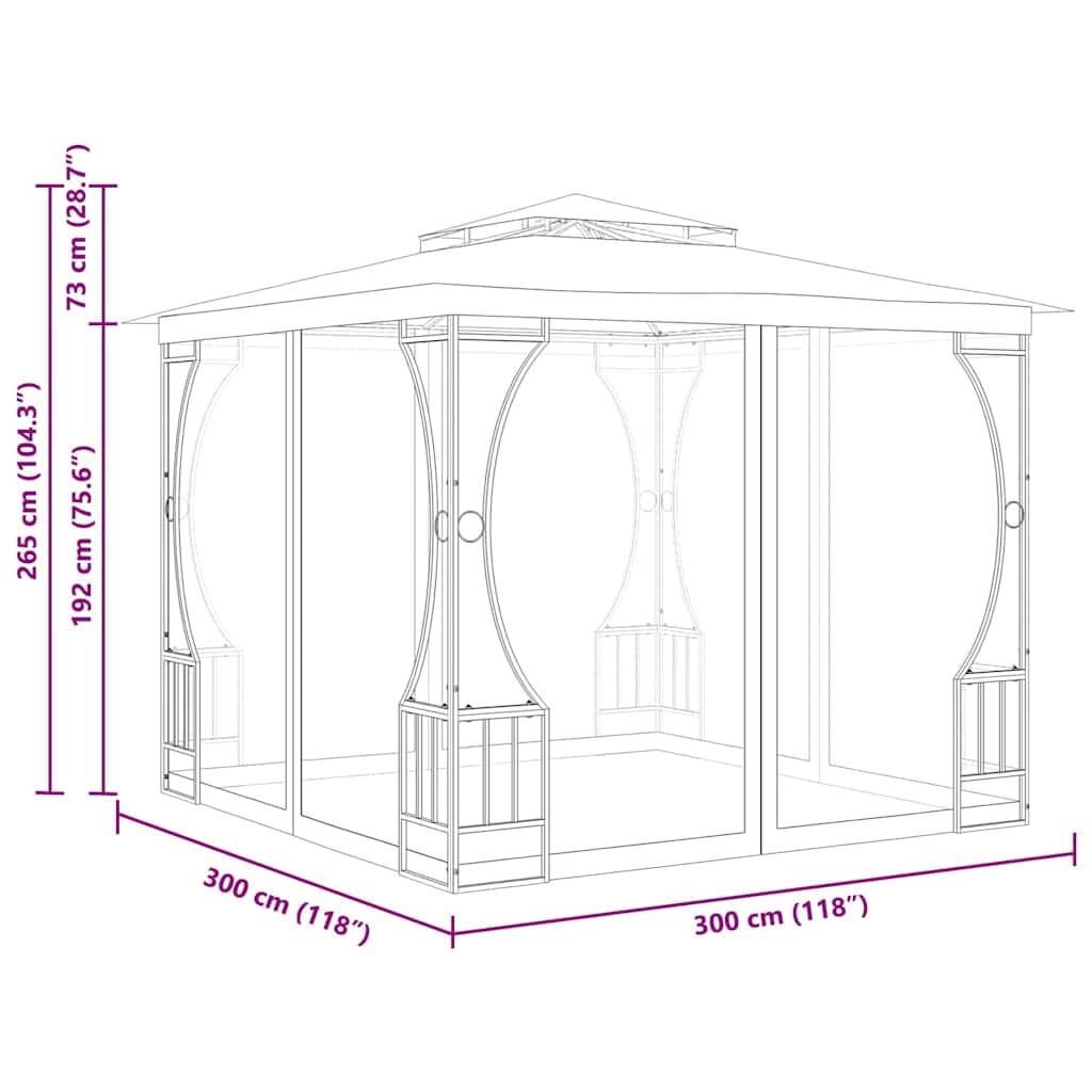 Anthracite Gazebo with Mosquito Nets, 9.8'x9.8' Outdoor Canopy Tent, UV Proof Polyester Fabric, Steel Frame, for Patio, Backyard, Deck Lawn Structures
