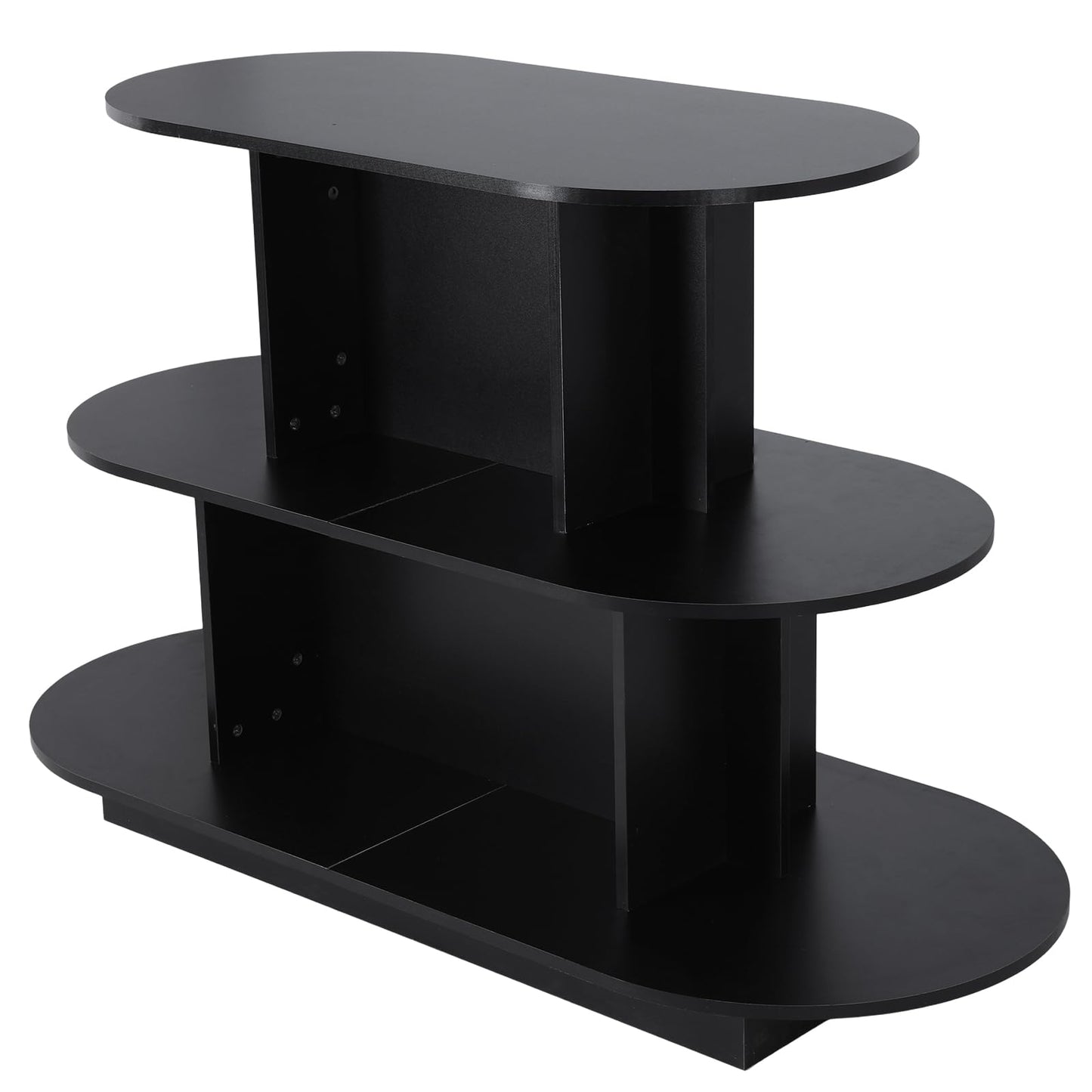 Hubxinly 3 Tier Wooden Oval Display Table Modern Standing Display Riser Shelf Retail Table for Stores Vendor Events 55in W x 23.6in D x 35in H (Black)