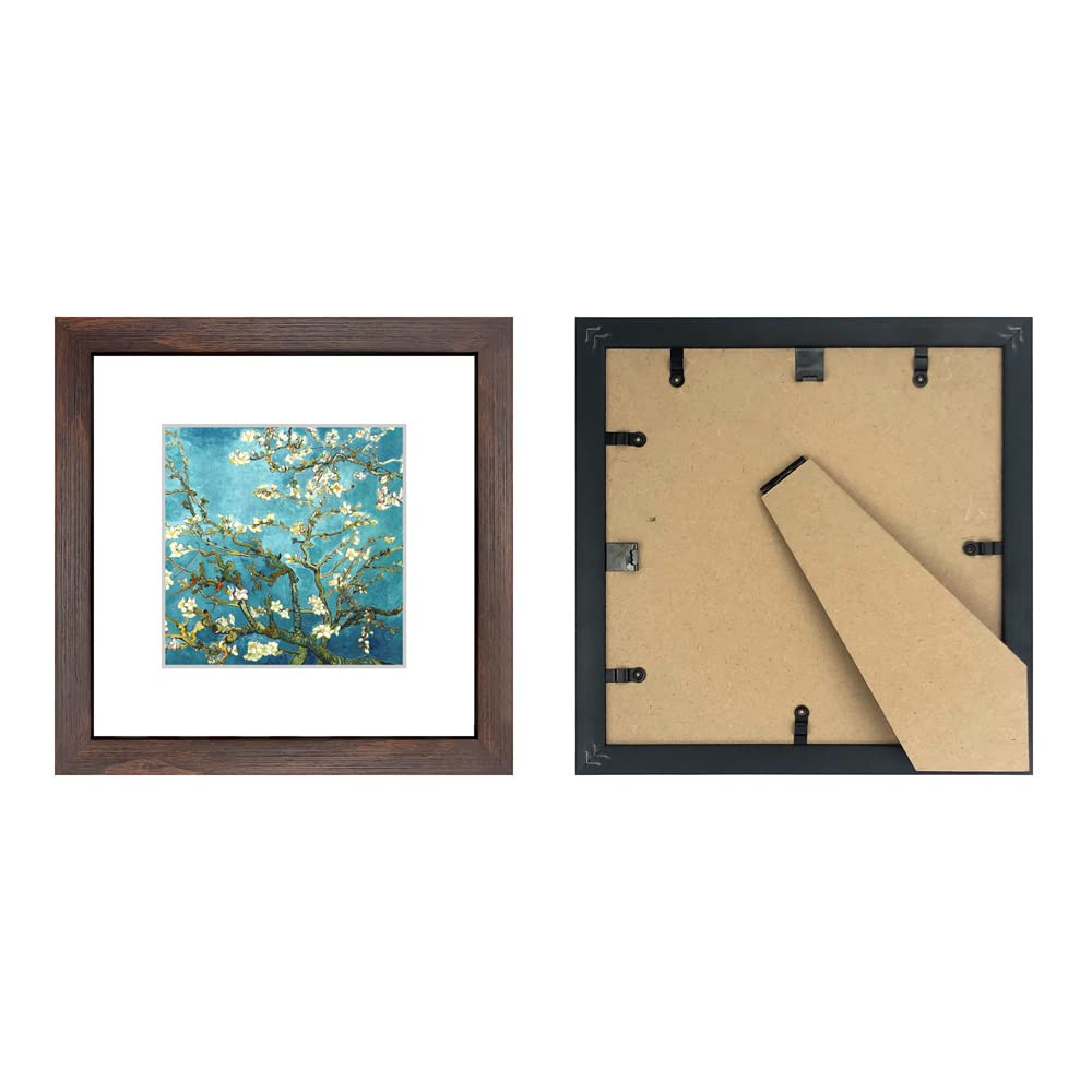 DEKWINN 8x8 Walnut Picture Frame Set of 6 with Real Glass for Pictures 5x5 with Mat or 8x8 Without Mat, Wall or Tabletop Gallery Photo Frames