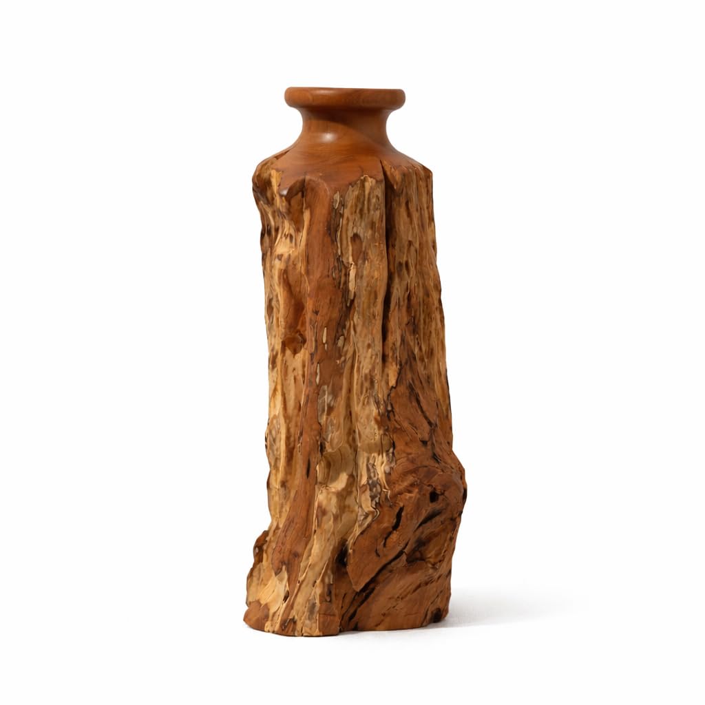 Vitex Pubescens Vahl Wooden Vase, Handcrafted from a Single Block of Natural Wood, Unique Decorative Vase, 11.8" H x 5"x6.5" D