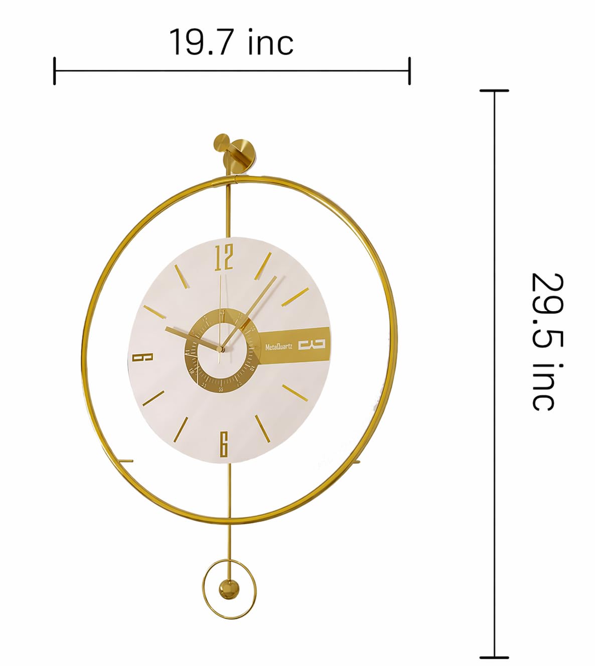 FUNTLY Large Luxury LED Backlit Wall Clock – Pendulum Roman Numeral Metal Ring, Silent Non-Ticking Decorative Clock for Living Room Bedroom Entryway, Modern Halo Glow (Elit Gold)