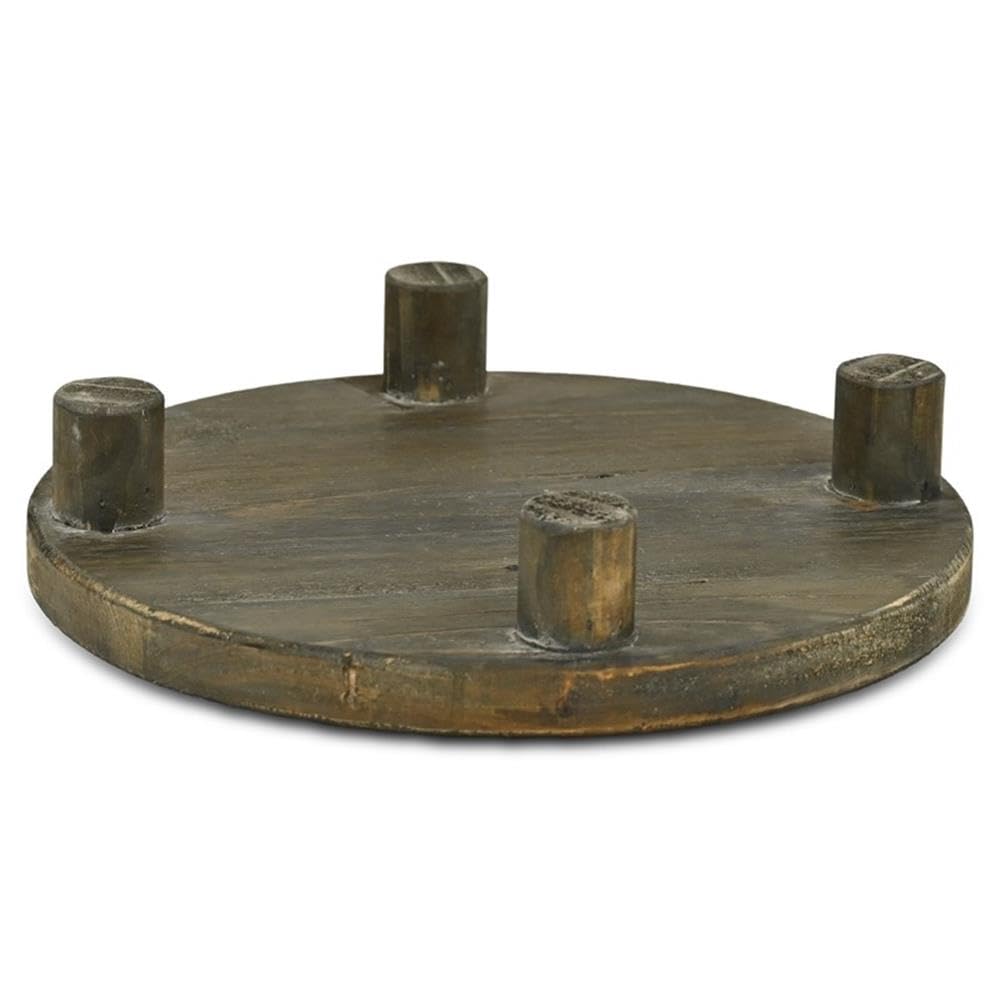 Pemberly Row 11.75" Round Wood Accent Stand, Dark Brown Finish, Handcrafted with 3-Leg Design, Rustic Style Tabletop Display Shelf for Plants, Candles, or Decor in Living Room or Office