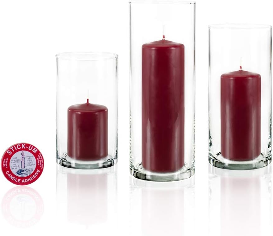 yummi Set of 36 Slim Pillars and Cylinder Vases - Burgundy