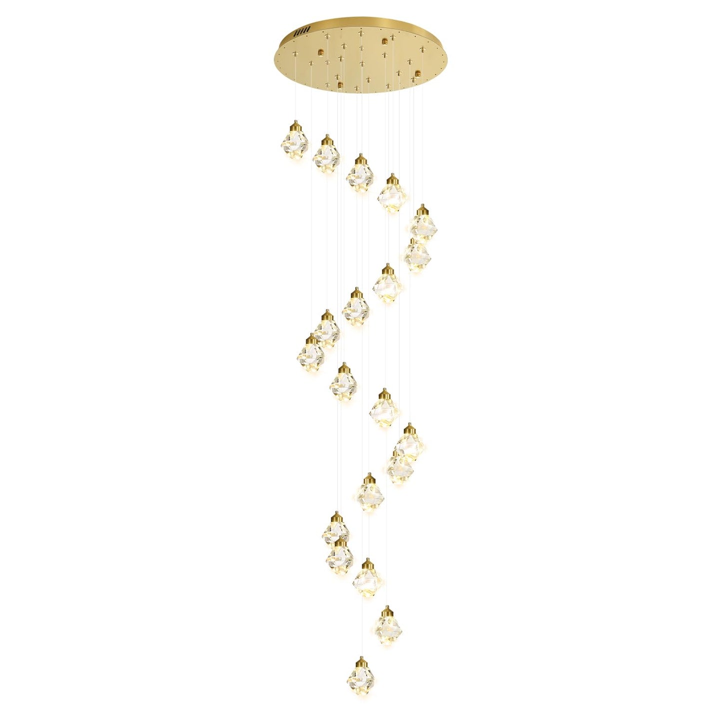 Shial Lighting 20-Light Modern Chandelier for Foyer Crystal Chandeliers for Living Room Gold Pendant Light Fixture Staircase Chandelier for High Ceilings Dimmable LED Hanging Light with Remote