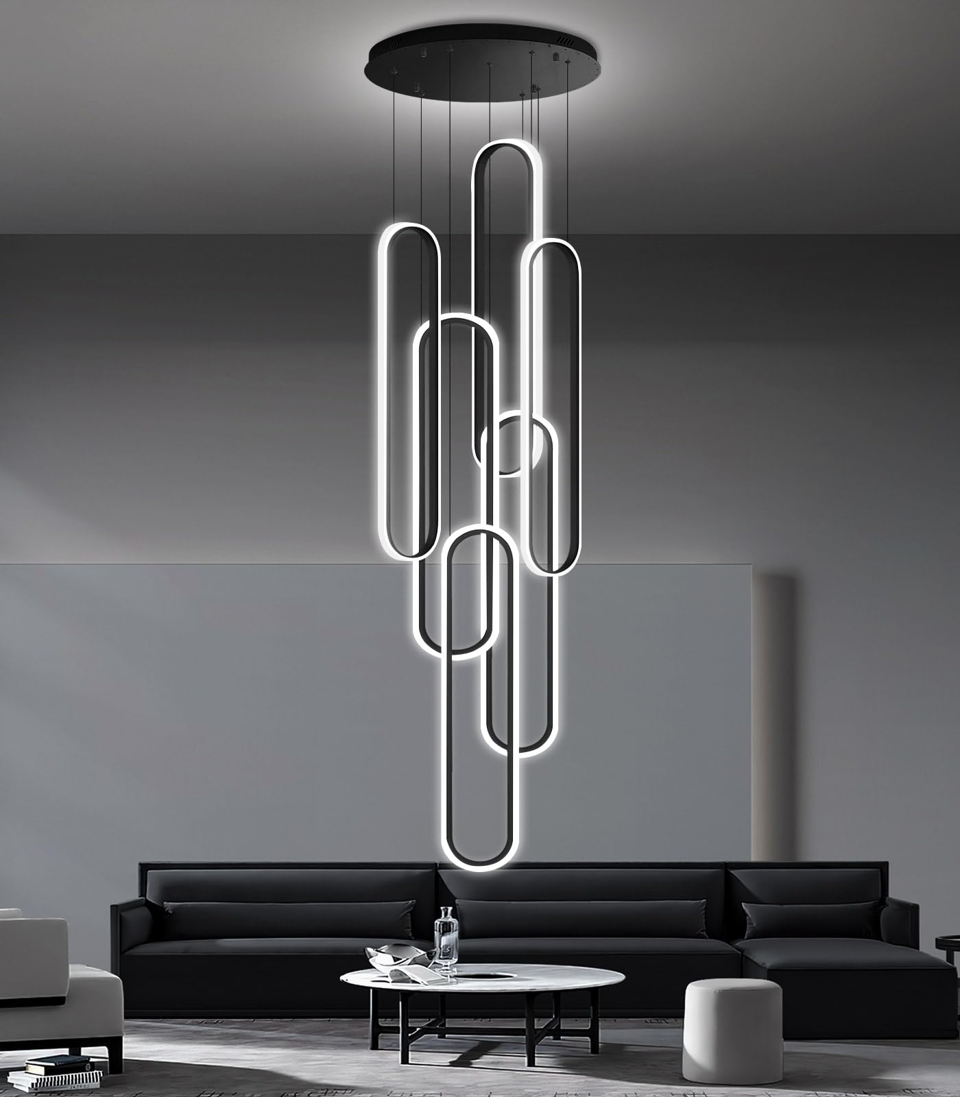 dolria 138'' Modern Chandelier Glam Chandelier LED Dimmable for Staircase Enterway Ceiling Chandeliers for Villa Foyer Living Room Black