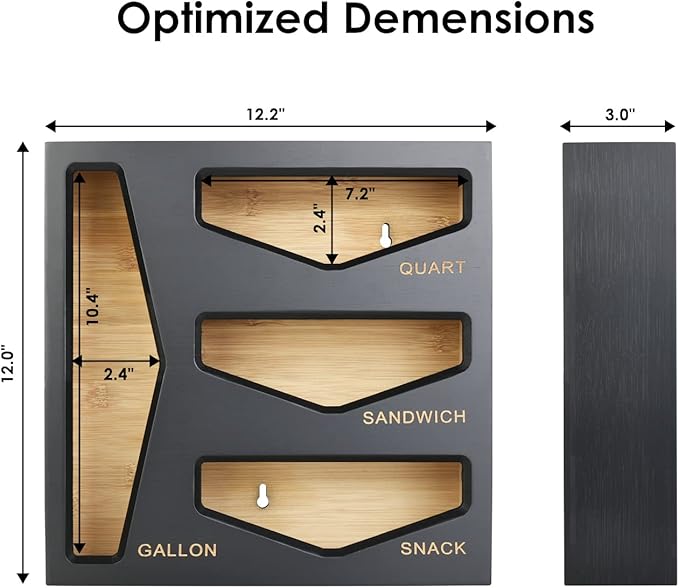 Bamboo Bag Storage Organizer for Kitchen Drawer, Baggie organizer, Compatible with Gallon, Quart, Sandwich and Snack Variety Size Bags (Black)