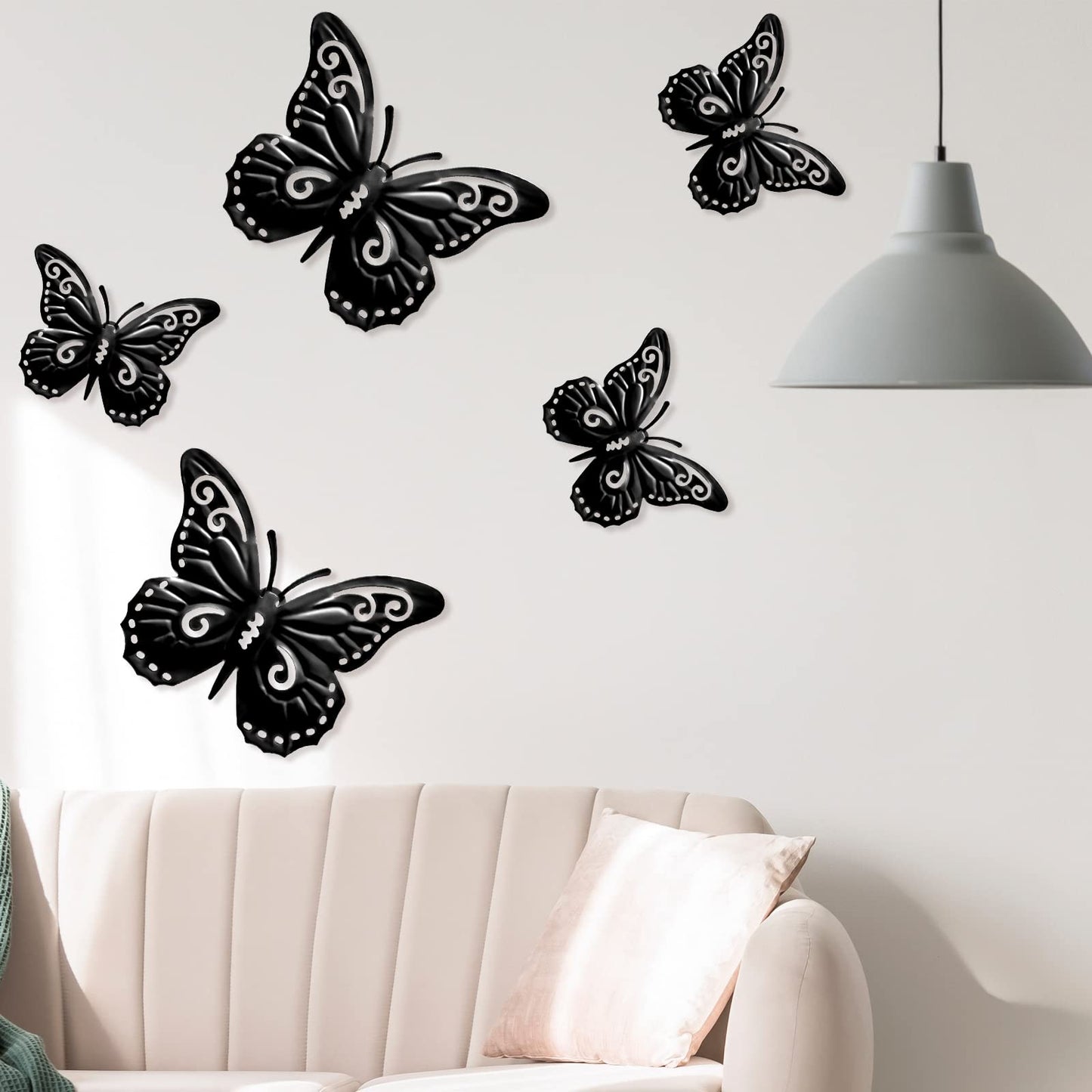 Moxweyeni 5 Pcs Butterfly Metal Wall Decor Black Butterfly Metal Wall Art Hanging Decor 3D Boho Butterflies Decoration Modern Farmhouse Rustic Walls Hanging for Bedroom Room Kitchen Indoor Outdoor