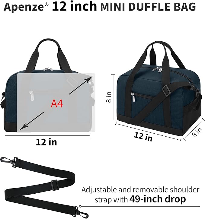 Small Gym Bag Carry On Bag - 12 in Mini Duffle Bag Lightweight for Overnight Travel(Navy Blue)