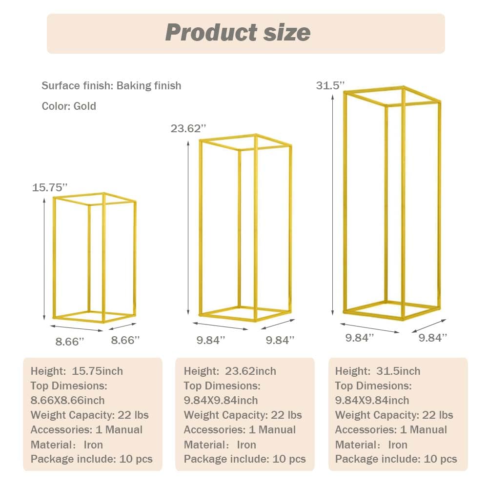 MEISHAONV 31.5inch 10pcs Gold Wedding Cenerpiece Flower vase, Metal Column Flower Stand, Tall Geometric Centerpieces Vase for Table, Party Wedding Decorations Flower Rack