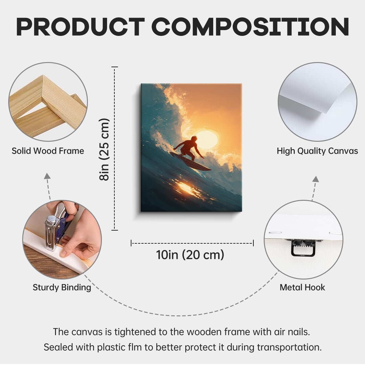WOXZQ Sunset Surf Wall Art Surfer Silhouette Wall Decor Painting Blue and Golden Ocean Wave Canvas Print for Bedroom Living Room Beach House Surfing Poster Gift for Surfers 8x10 Inch