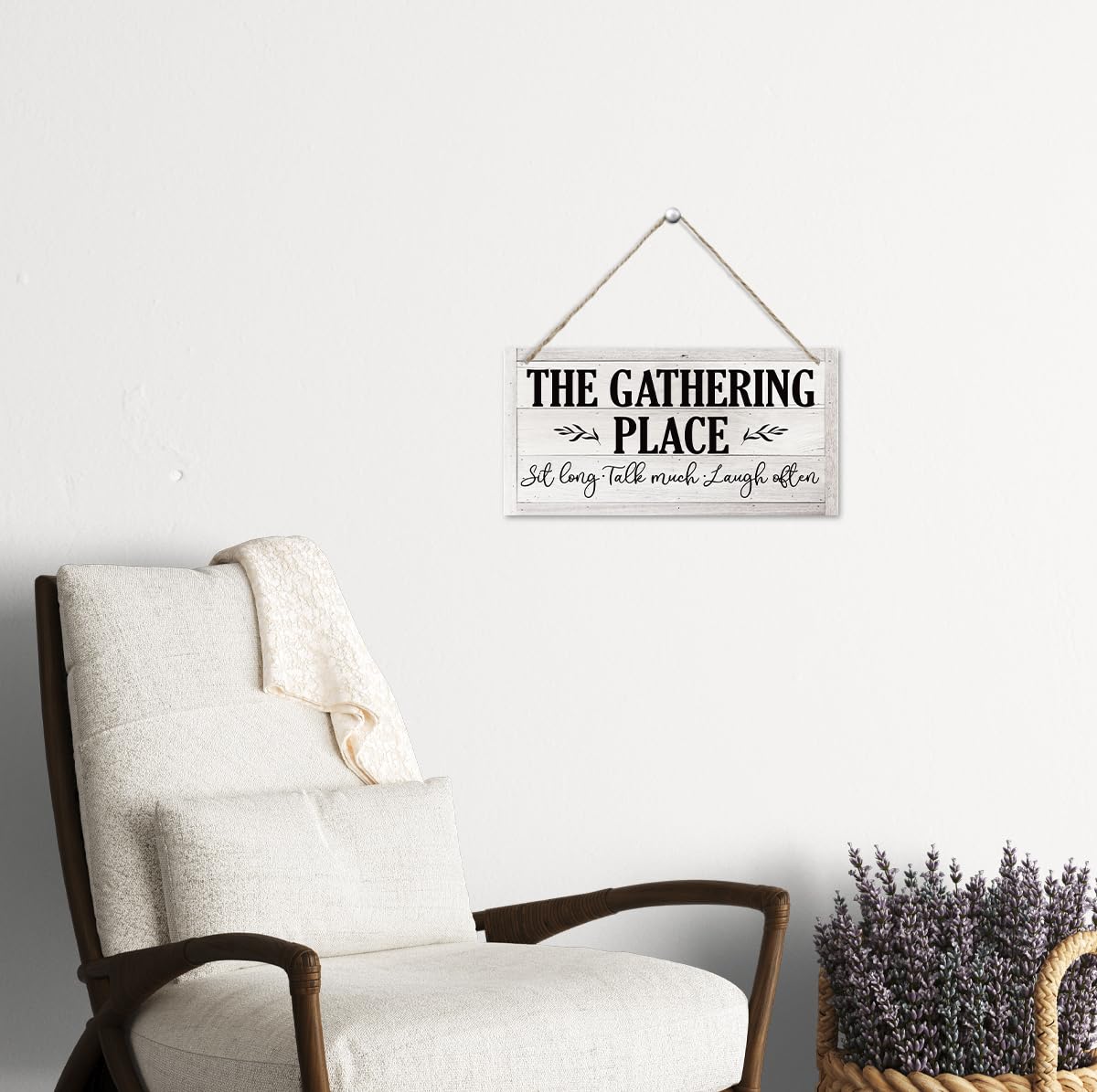 Rustic Farmhouse Hanging Wooden Signs, The Gathering Place Sign, Vintage Dining Room Wall Art, Sit Long, Talk Much, Laugh Often, Printed Wood Wall Art Sign, Retro Wall Plaques, 11.8 * 5.9 in