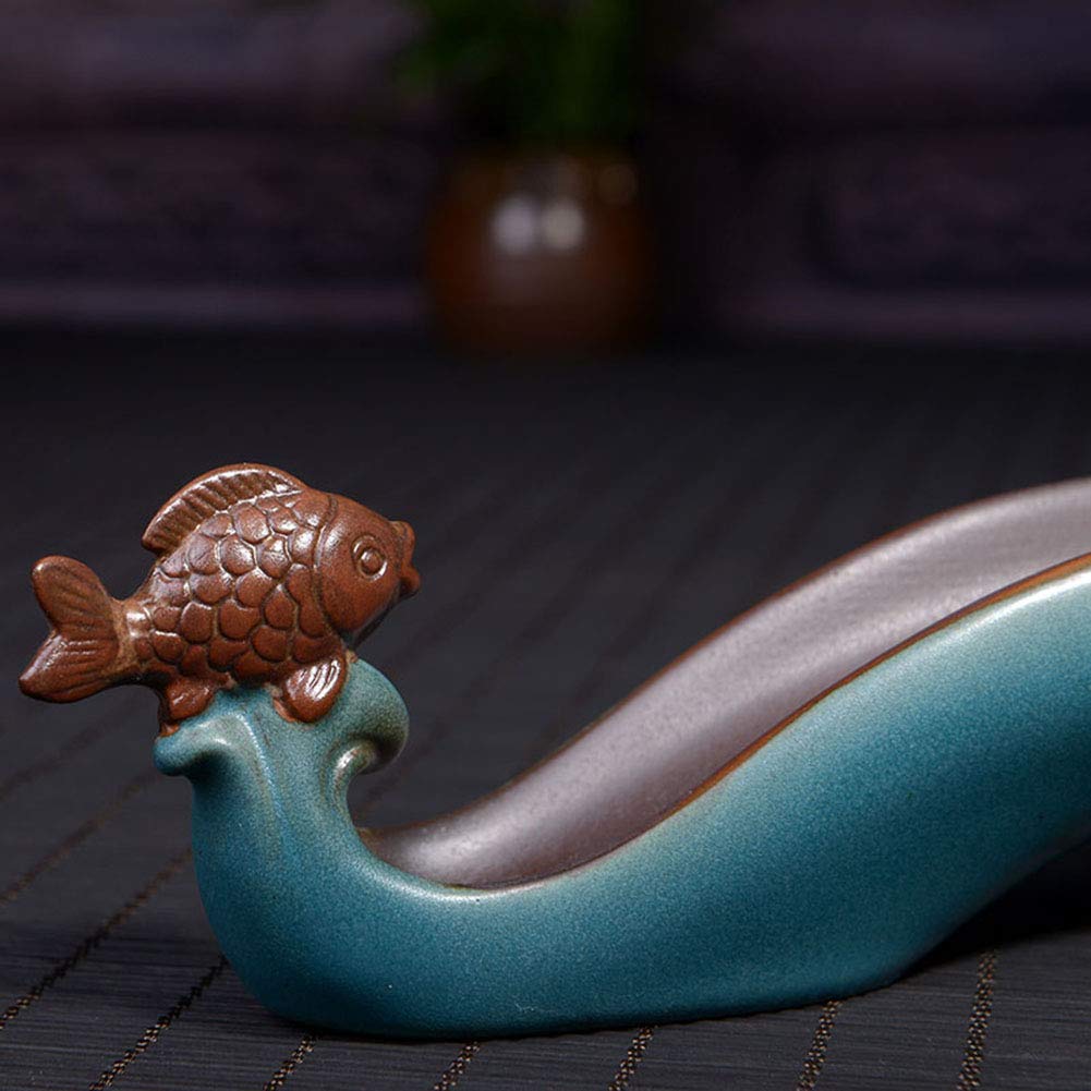 NAGU Cute Incense Holder Fish, Ceramic Incense Stick Holder Double Incense Burner, Funny Long Incense Ash Tray for Home Decoration, Yoga. Meditation, Tea