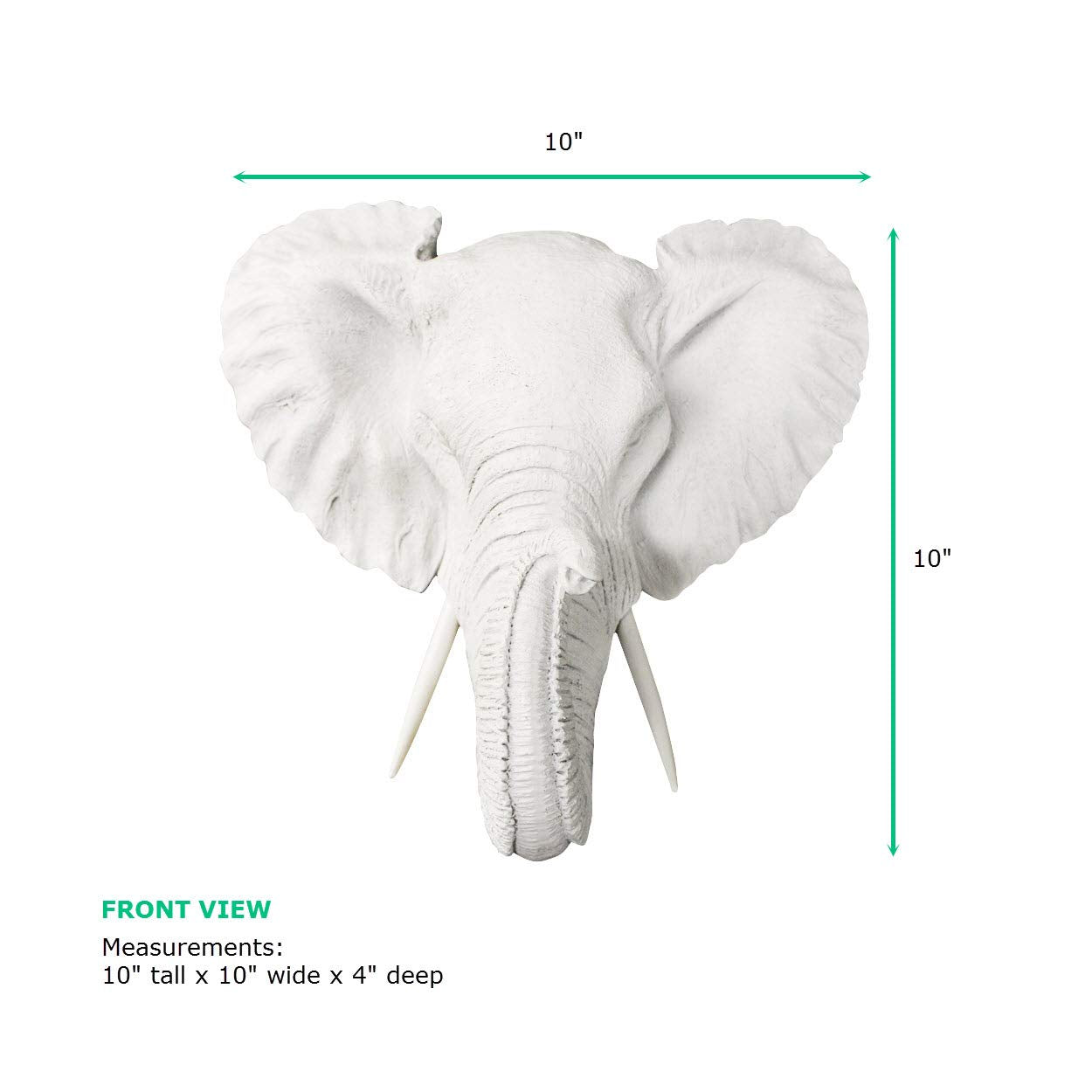 WALL CHARMERS Mini White Faux Elephant Head Wall Hanging - 10" Faux Taxidermy Animal Head Wall Decor - Handmade Farmhouse Decor