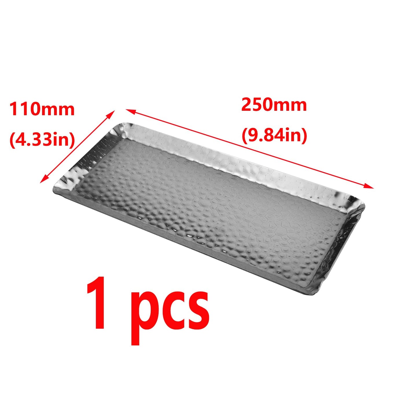 Antrader Hammered Rectangular Tray,Stainless Steel Decorative Tray,Silver Serving Trays,Serving Platter Small Storage Tray(10-Inch by 4-Inch)