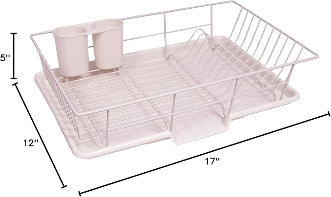 Space-Saving 3-Piece Dish Drainer Rack Set: Efficient Kitchen Organizer for Quick Drying and Storage - Includes Cutlery Holder and Drainboard - Maximize Countertop Space, Pale Pink