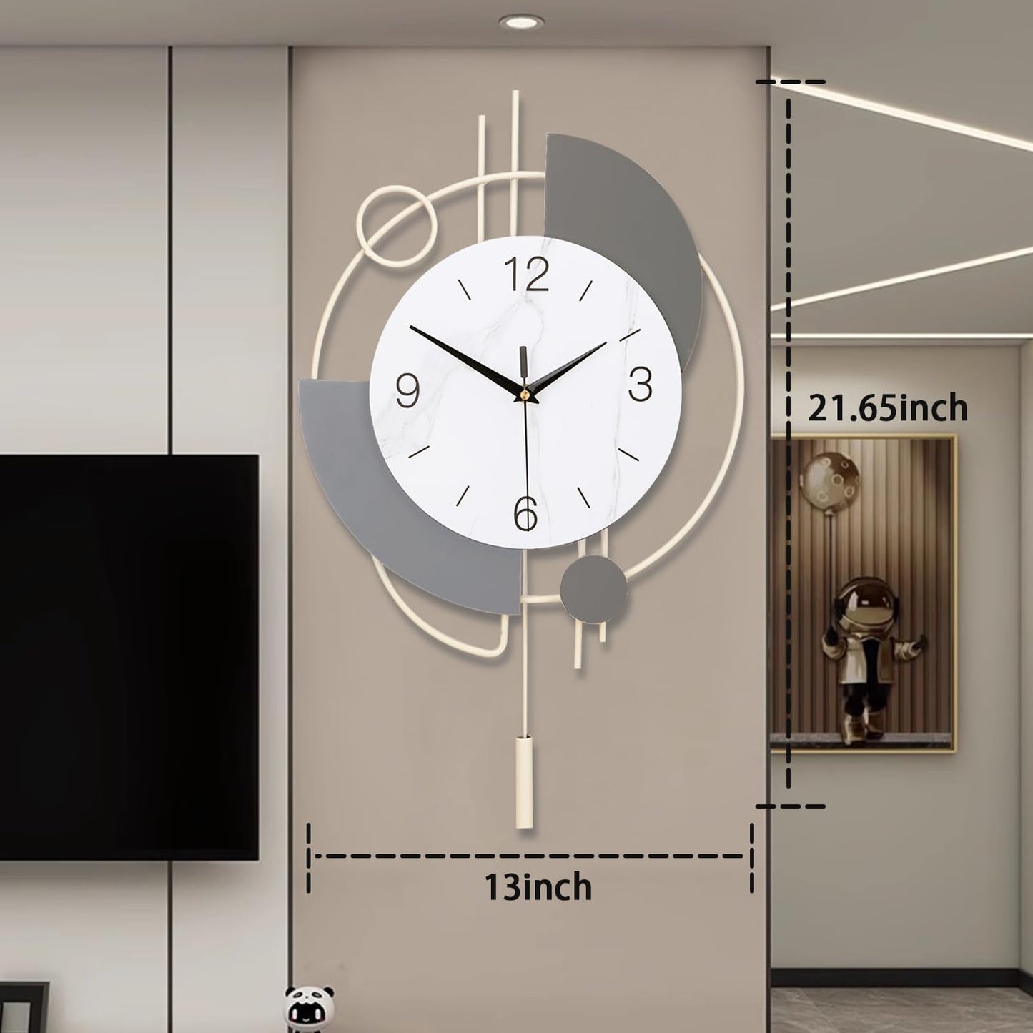 Dankeit Decorative Silent Quartz Wall Clock with Pendulum, Large for Living Room, Kitchen, Bathroom, Bedroom - 13x21.65in(Beige)