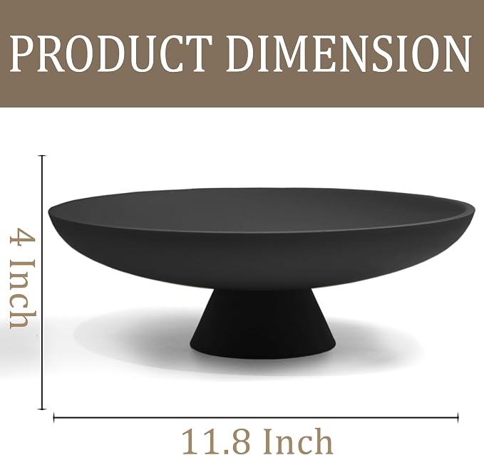 LIN CHUAN Large Decorative Bowl, Modern Resin Pedestal Bowl for Home Decor, Stylish Fruit Bowl for Kitchen Counter, Chic Key Holder for Entry Table, Matte Black