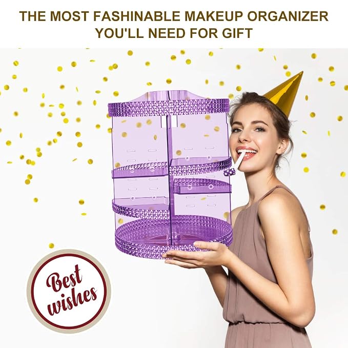 Awenia Makeup Organizer 360-Degree Rotating, Adjustable Makeup Storage, 7 Layers Large Capacity Cosmetic Storage Unit, Fits Different Types of Cosmetics and Accessories, Plus Size(Purple)