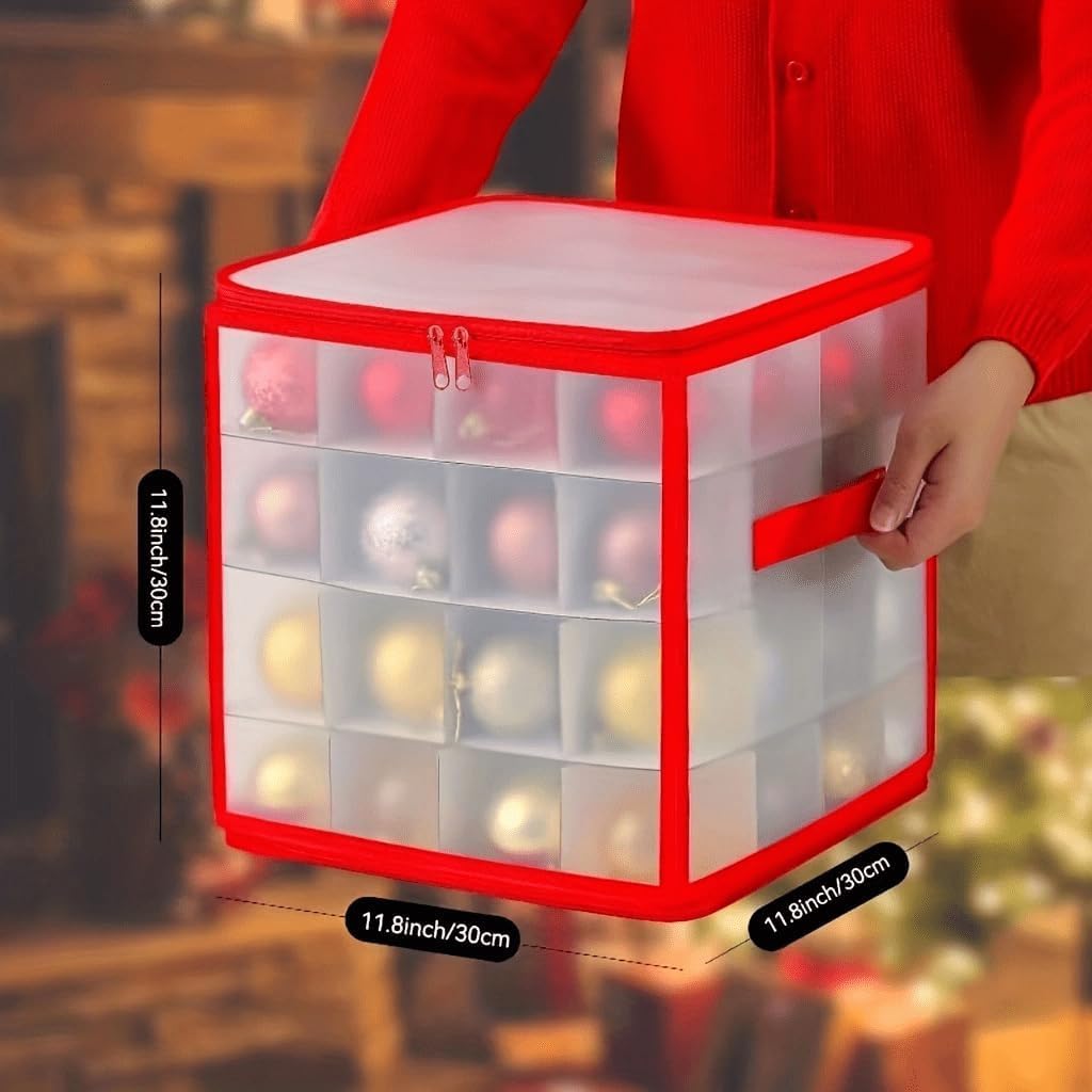 Christmas Ornament Storage Box,4 Tier Christmas Storage Box with Lid,64 Ornament Box With Durable Zippers and Dividers,Non-Woven & Tear-Proof Christmas Ornament Storage Containers,for 3"Seasons Balls