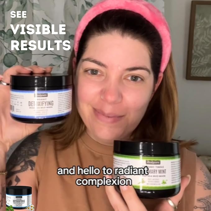 Dead Sea Mud Mask 2 Pack Hydrating Clay Masks with Bentonite and Kaolin Clay Whipped Texture Non Drying Pore Minimizer for Face 8 oz each (1 Mint + 1 Detox Mud)