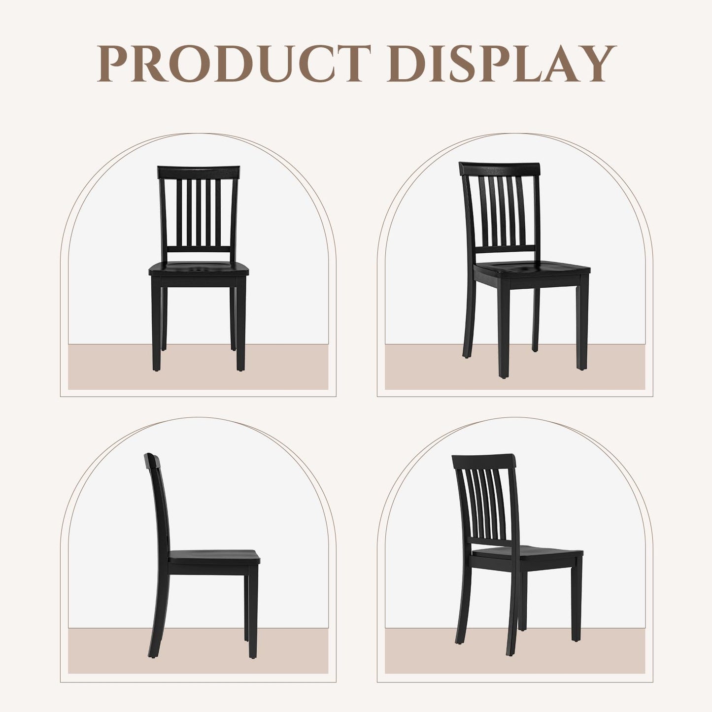 COLAMY Wooden Dining Chairs Set of 6, Solid Rubberwood Kitchen & Dining Room Chairs, High Spindle Back Windsor Style, Modern Dining Table Chairs, Non-Slip Foot Pads, Minimalist Home Furniture,Black