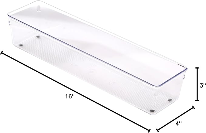 iDesign Plastic Drawer Organizer, Set of 2, 4" x 16" x 3" | For bathroom, bedroom, kitchen, office, or craft room