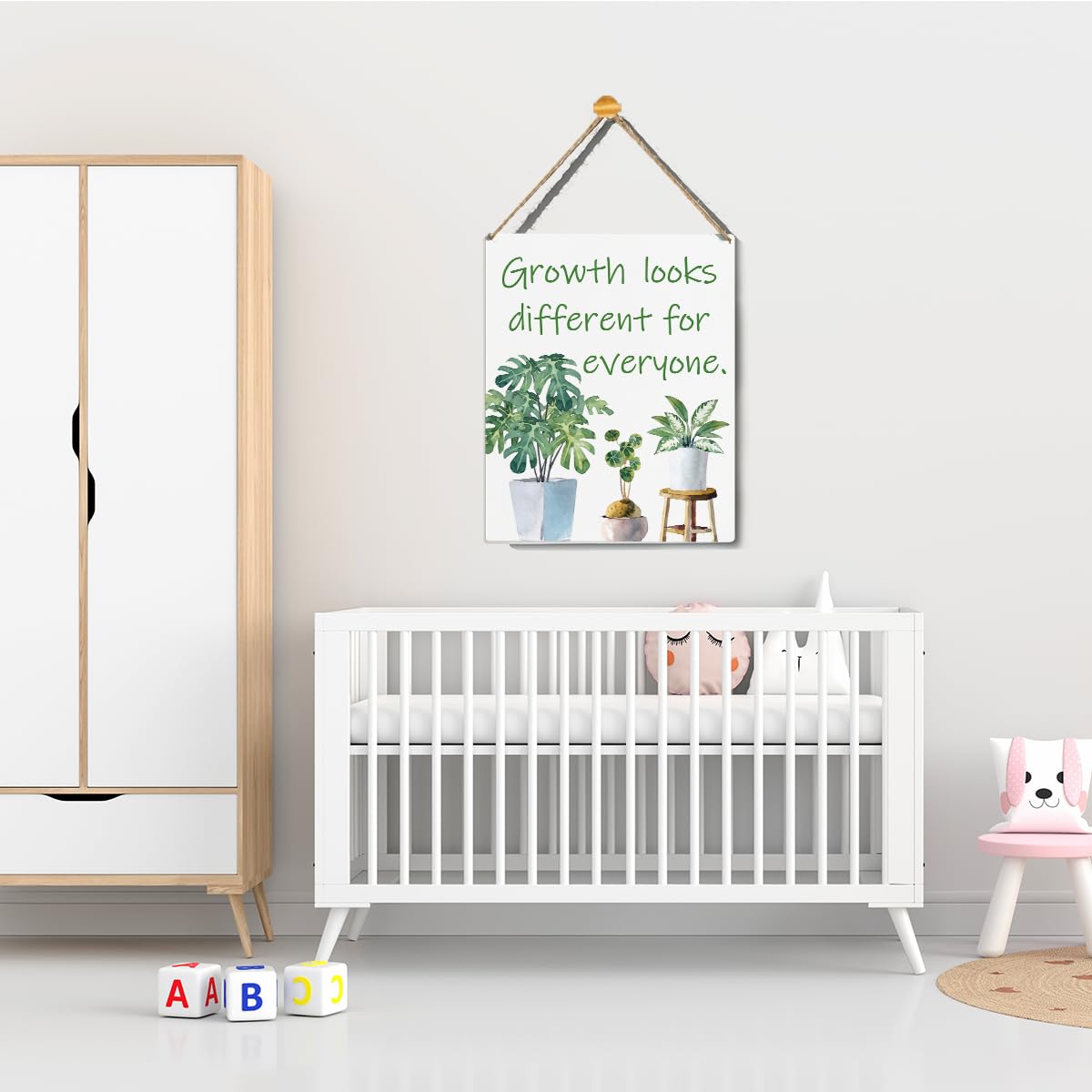 VYXVYX Growth looks Different for Everyone Wooden Hanging Sign, Eucalyptus Botanical Home Decor Hanging Door Signs, for Home Wall Office Decor 10 x 8 Inches