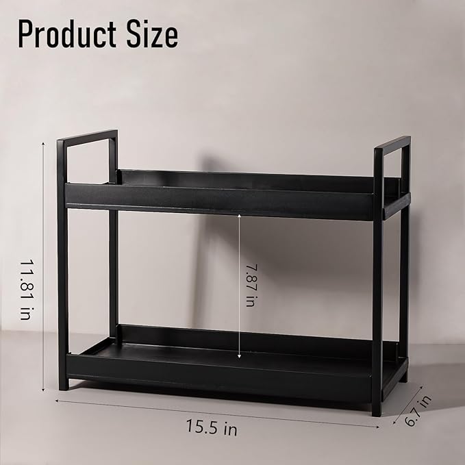 Bathroom Counter Organizer 2 Tier Vanity Storage Countertop Shelf Makeup Organizer Perfume Tray Skincare Holder for Sink, Dresser, Kitchen, Large Black