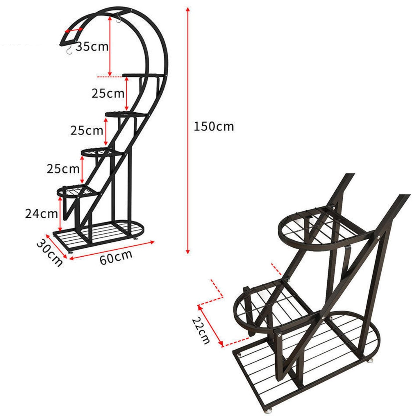Eiwitany Floor-Standing Wrought Iron Flower Stand Installation Simple Load-Bearing Strong Home Living Room Balcony Heart-Shaped Shelf (Pink)