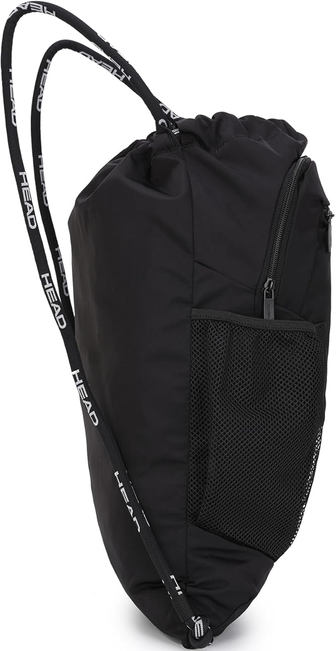 HEAD Waterproof Gym Sackpack for Sport with 2 Zipper Pockets, Large Drawstring Backpacks for Men with Side Pockets for Water Bottle (Blue)
