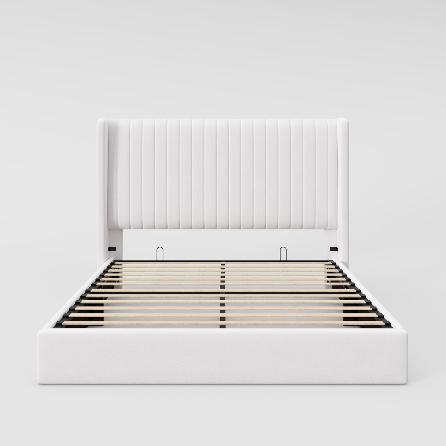 Allewie Queen Size Lift Up Storage Bed Frame, Hydraulic Support System, Upholstered Platform Bed Frame, Underneath Storage, Vertical Channel Tufted Headboard with Wingback, No Box Spring Needed, White