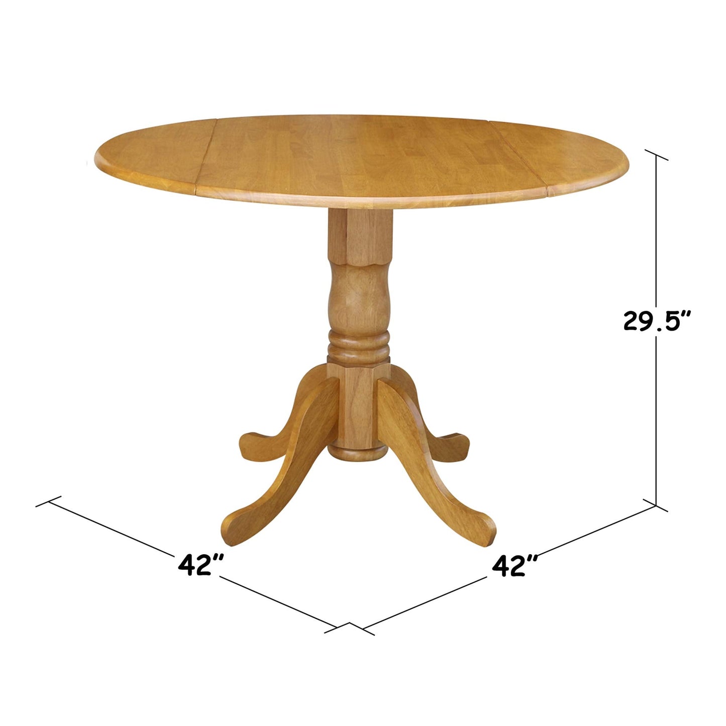 IC International Concepts, 42" Round Dual Drop Leaf Pedestal Dining Table, Solid Real Wood, Sturdy Parawood, Dimensions 42"D x 42"W x 29.5"H, 20mm thickness, 40lbs Weight Capacity, Oak