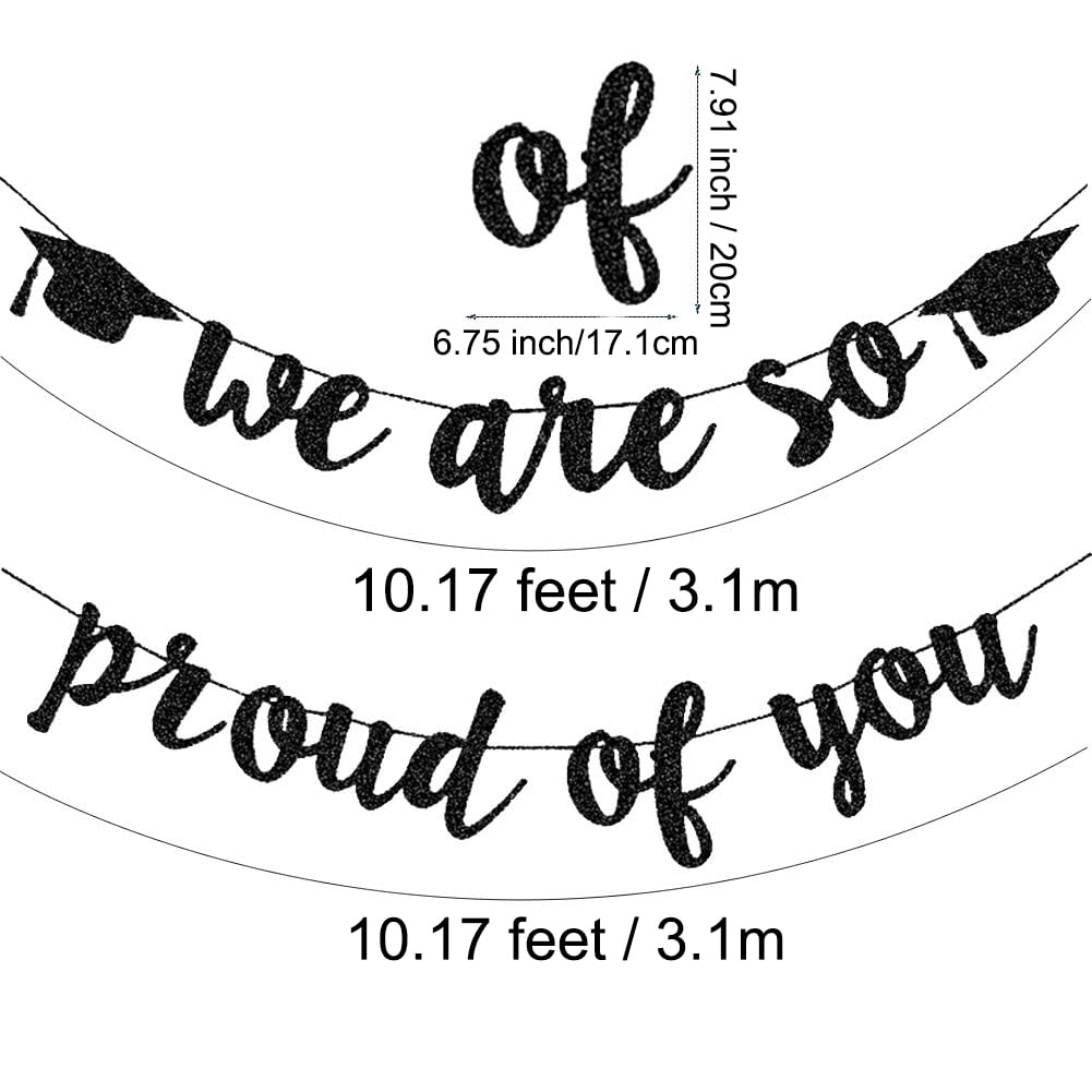 2026 Graduation Banners Party Decorations, Black Glitter We are So Proud of You Graduation Banners Garland for Congratulation Graduations Party Supplies, School, Home, Car Decorations