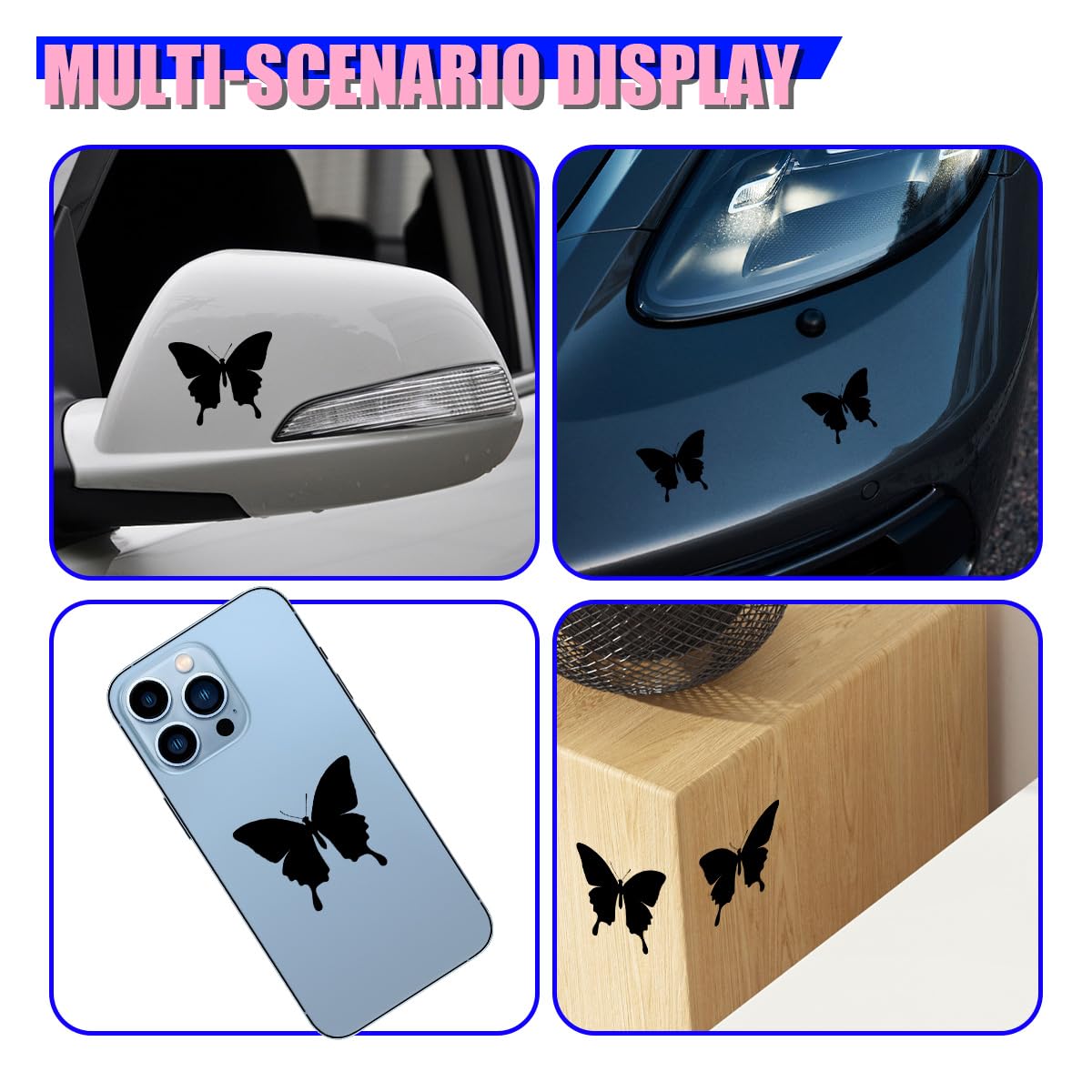 Craedli 2PCS Cute Butterfly Rearview Mirror Decal Car Sticker, Waterproof Vinyl Car Rear View Window Stickers for Women Teens, Butterfly Sticker Decoration for SUV Truck Waterbottle Laptop (Black)